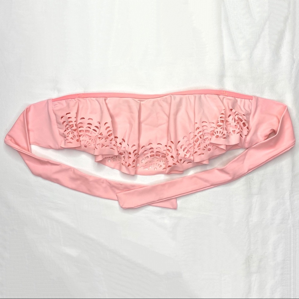 Damsel pink laser cut ruffle bikini top, size XL